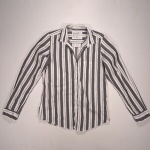 Frank & Eileen Barry Signature Crinkle Button Up Shirt Stripe Size L Black White